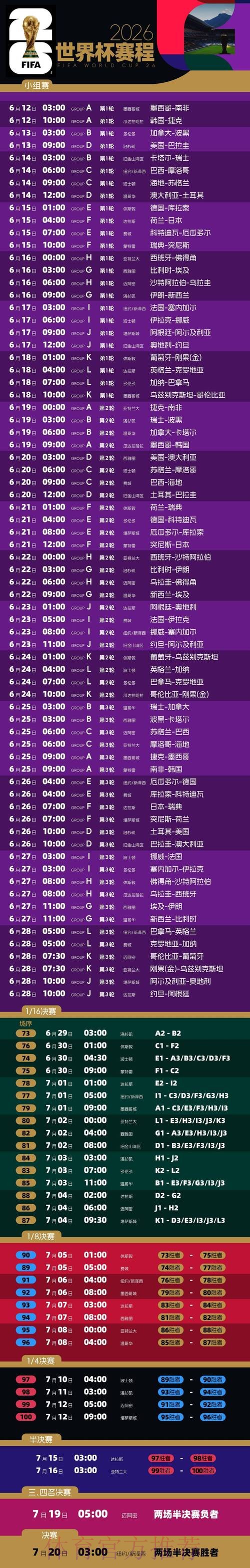 2026世界杯比赛时间今日全程直播实时查看